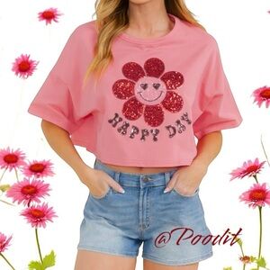 Sequin accent oversized crop top S M L